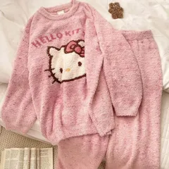 美品！hellokitty ハローキティ パジャマ 可愛い レディース ルームウエア レディース 寝間着 上下セット セットアップ ゆったり 寝巻き 冬 秋 可愛い もこもこ パーカー 暖かい 保温 冬物 M-2XL