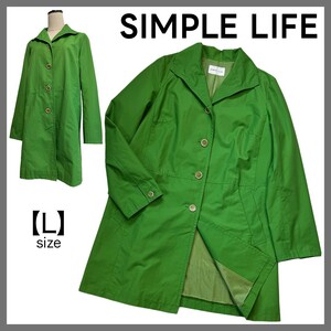 SIMPLE LIFE シンプルライフ ステンカラーコート おしゃれ アウター ジャケット 体型カバー スタイルアップ ミドル丈 上品 グリーン系 L