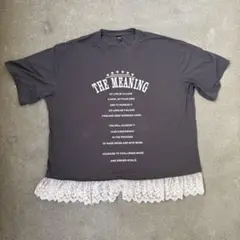 DAZY黒フリルレディースTシャツ半袖ビックシルエット文字プリント　XL