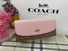 COACH 財布 コーチ 長財布 スナップ式 レディース レザー 2つ折り 小銭入れ付き アウトレット シグネチャー スリム エンベロープ ウォレット ブラウン系 ピンク系 F54022 032A