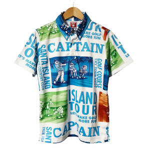 CAPTAIN SANTA GOLF CLUB キャプテンサンタ ゴルフ 総柄 ポロシャツ 半袖 S 白 青 メンズ A34
