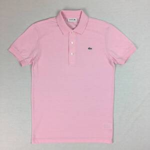 【美品】LACOSTE ラコステ ポロシャツ PH539E 鹿の子 サイズ2 ピンク 日本製 半袖 シャツ 三つボタン