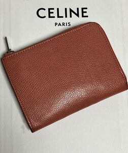 CELINE セリーヌ　テラコッタピンク　L字型ファスナー　レザー　コインケース　コインパース　小銭入れ