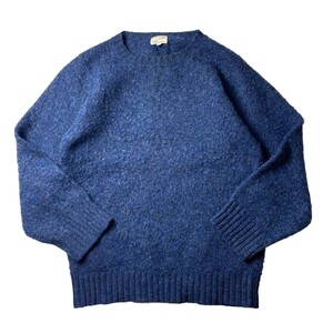 英国トラッド! スコットランド製 forsyth knitwear 無地 シャギードッグ ウール ニット セーター 人気カラー ネイビー 紺 36 メンズ 古着