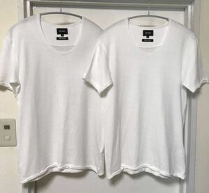 ◆【美品】BEAMS ビームス / カットオフ天竺UネックショートスリーブTシャツWHITE S 二枚セット