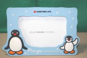 Pingu Pinga ピングー & ピンガ フォトスタンド　約18×11cm　住友生命 ノベルティ 青 写真立て