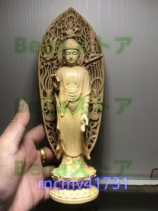 貴重品 阿弥陀如来立像 25cm 天然木製(水柘植ツゲ) 阿弥陀仏 木彫り仏像 阿弥陀様