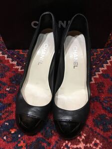 箱付CHANEL COCO MARC LEATHER WEDGESOLE SHOES MADE IN ITALY/ココマークレザーウェッジソールシューズ