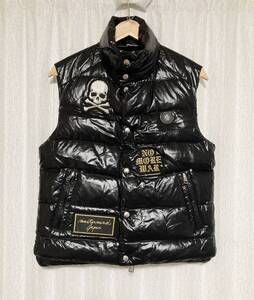 美品☆[MONCLER×MASTERMIND] TIB PATCH GILET ワッペン ダウンベスト 0 ブラック メンズ イタリア製 マスターマインド モンクレール