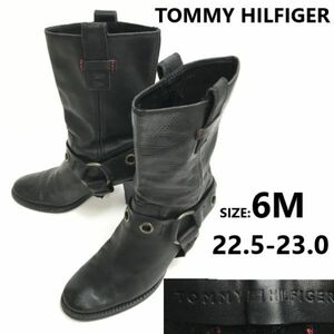 TOMMY HILFIGER/トミーヒルフィガー★本革/レザー/エンジニア/リング/ハーネスブーツ【6M/22.5-23.0/黒】靴/Leather/Boots/shoes◆sWB78-35