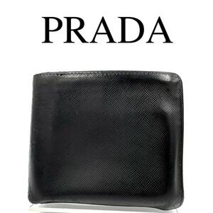 PRADA プラダ 折り財布 ワンポイントロゴ サフィアーノレザー ブラック