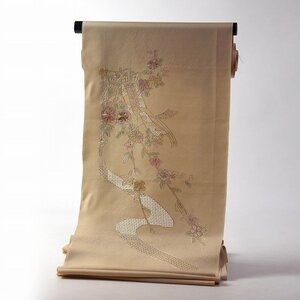 【ほりだし堂】　付下げ　中国伝統的工芸品　蘇州刺繍・汕頭刺繍　御所車に花々　反物　着物　着尺　端縫い反物　1/19～1/26