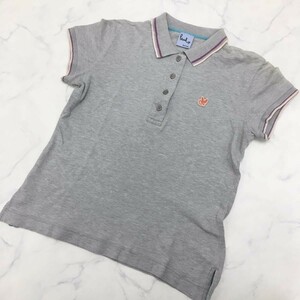 ☆I-47 Paul Smith ポールスミス バード ワッペン 半袖 ストレッチ ライン ポロシャツ トップス size M グレー 訳あり レディース