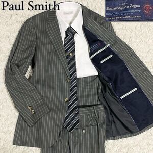 【美品 Zegna生地使用】Paul Smith ポールスミス Ermenegildo Zegna エルメネジルドゼニア セットアップ パンツスーツ ストライプ グレー