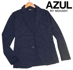 新品!! アズールバイマウジー 2B 総柄 ストレッチ テーラードジャケット ネイビー (S) ☆ AZUL BY MOUSSY メンズ シャドウカモフラ柄 紺 ★