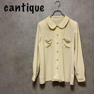 cantique（one）長袖ブラウス＊丸襟＊ポケット金具装飾＊レトロ＊アイボリ