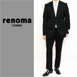 フォーマル 礼服 メンズ 新品 レノマ オム renoma 通年 黒無地 タキシードクロス 2つボタン シングル ±6cmウエスト調整可 スリム AB7