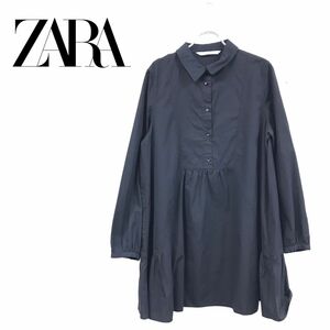 1N1583-R◆ZARA ザラ フレアシルエットシャツワンピース◆サイズM レディース 婦人 トップス 秋冬 薄手 チュニック ブラック 黒