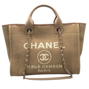 シャネル CHANEL ドーヴィルショッピングバッグ AS3351 ベージュ/GD金具 ミックスファイバー ショルダーバッグ レディース 中古