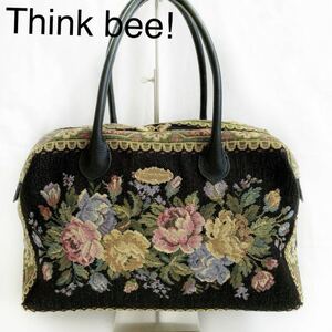 Think Bee! シンクビー オリッジフラワー ゴブラン織 ボストンバッグ ブラック 花柄 ハンドバッグ 肩掛け