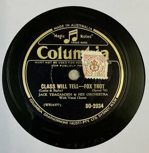 JACK TEAGARDEN & HIS ORCHESTRA / THAT’S RIGHT-I’M WRONG /CLASS WILL TELL (Columbia DO-2034)　SP盤　78RPM 　JAZZ 《豪》