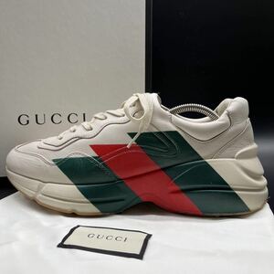 1円 【美品】 GUCCI グッチ 【王者の風格】 メンズ ライトン ダットスニーカー シューズ 靴 シェリーライン ホワイト 白 8 1/2 27.5cm相当