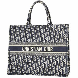クリスチャンディオール Christian Dior オブリーク ブック トートバッグ トロッター柄 ハンドバッグ キャンバス ネイビー レディー 中古