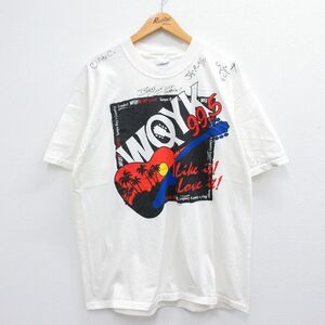 XL/古着 半袖 ビンテージ Tシャツ メンズ 00s ギター WQYK サイン入り コットン クルーネック 白 ホワイト 23jul03 中古