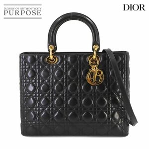 新品同様 クリスチャン ディオール Christian Dior レディディオール ラージ 2way ハンド ショルダー バッグ レザー ブラック 90223261