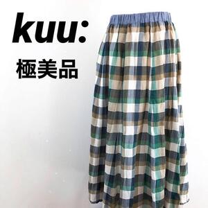 【極美品】kuu:　クー　しまむら　ロングスカート　フレア　チェック　グリーンL