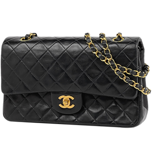 シャネル CHANEL マトラッセ Wフラップ チェーン ショルダーバッグ ココマーク レザー ブラック A01112 レディース 【中古】