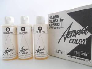 ３本入 HOLBEIN 水性液状絵の具 エアブラシ用 エアロフラッシュ カラーレス 100ml E210 透明 TRANSPARENT アクリル樹脂 水性 箱入 現状品