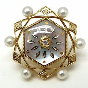 美品!!MIKIMOTO(ミキモト)◆K18 天然ダイヤモンド/アコヤ本真珠 ピクウェ ブローチ◆U 約7.2g diamond パール pearl broach EE0/EE0