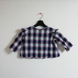 ★ナチュラル♪ チェック柄*フリルブラウス / ベビー服 90 トップス シャツ ハンドメイド