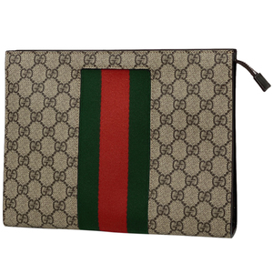 グッチ GUCCI GG柄 セカンドバッグ GGスプリーム シェリーライン ウェブ コーティングキャンバス ベージュ 475316 メンズ 【中古】