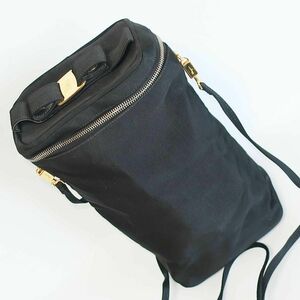 正規品 フェラガモ Ferragamo ヴァラ シューズバッグ 2WAY ロゴ 黒 Black ゴールド Gold 金具 Authentic Mint