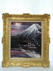 真作 山本集 圧巻 代表作級 油彩「雪景富士」画寸 45.5cm×53cm F10 奈良県出身 異色の経歴 代名詞の富士山を粉雪舞い詩情豊かに描く 4009