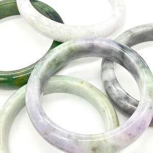 ■翡翠バングル5点おまとめ■o 約349.7g bangle bracelet ブレスレット ラベンダー翡翠 黄色 ヒスイ ひすい jewelry ジェダイト DG0