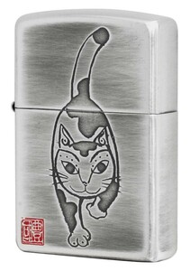 Zippo ジッポライター 墨絵 画家 作家 本多豊國 ねこ 銀メッキ 70237 プレゼント 男性 女性 かわいい