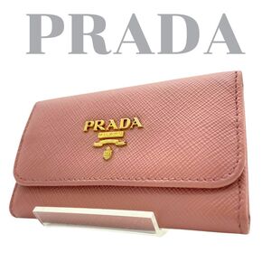 AC09-105 PRADA プラダ　サフィアーノ　6連　キーケース　ピンク