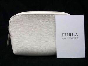 ■新品同様■ FURLA フルラ レザー コスメポーチ メイクポーチ マルチケース 小物入れ レディース オフホワイト系 DD6697