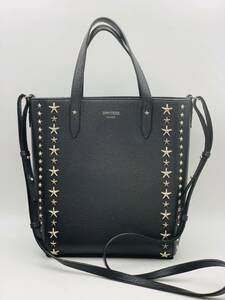 [美品] JIMMY CHOO ジミーチュウ 2WAY PEGASI TOTE ブラック黒ハンドバッグ スタッズ レザー