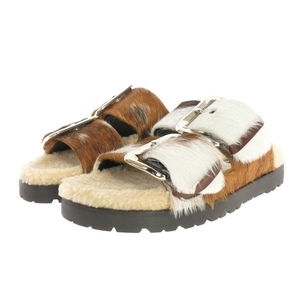 未使用品 ディースクエアード DSQUARED2 22AW ROCK YOUR ROAD SANDALS ファーサンダル 靴 36 ホワイト/ブラウン 白/茶