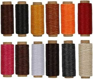 RMTIME 蝋引き糸 ロウ引き糸 ワックスコード ろう引き糸 レザークラフト 手縫い糸 レザークラフト用紐 カラフル 12色セッ