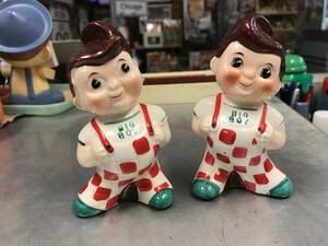 ヴィンテージ☆60ｓ　BIGBOY　陶器製　ソルト＆ペッパー☆レトロ、シェイカー、企業物、ビックボーイ、カフェ雑貨