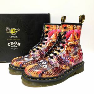 ☆美品 ドクターマーチン × CBGB&OMFUG コラボ 1460 総柄 ８ホール レースアップ ブーツ UK4 別注 Dr.Martens ギブソン ロック パンク