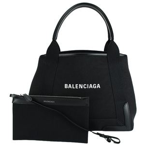 バレンシアガ BALENCIAGA ネイビーカバ S トートバッグ ハンドバッグ 339933 ブラック 黒 キャンバス レザー ロゴ 中古