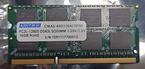 中古 ラスト1枚 ADTEC CMA5-4HD11BAL18F00 - PC3L-12800S/DDR3L-1600 204Pin DDR3 S.O.DIMM 16GB 1枚 動作品