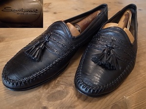 イタリア製 Santoni サントーニ 革靴 黒 タッセル ローファー スリッポン レザーシューズ サイズ ８D 約26㎝