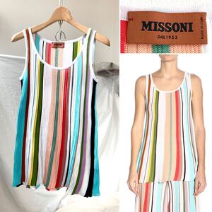 新品正規 Missoni ミッソーニ マルチカラー ストライプ コットン プリーツ タンクトップ 38 定10.4万 レディース made in italy 送料無料